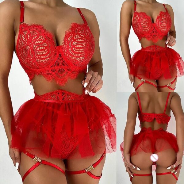 Three Piece Set Racey Lacey Garter Set
