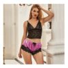 Eros Floral Lace Top Lingerie Girl Satin Underwear Pajamas Set