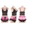 Eros Floral Lace Top Lingerie Girl Satin Underwear Pajamas Set