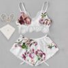 2pieces Satin Flower Bra & Boy Short Set