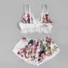 2pieces Satin Flower Bra & Boy Short Set
