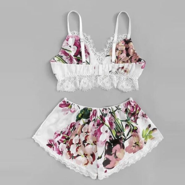2pieces Satin Flower Bra & Boy Short Set