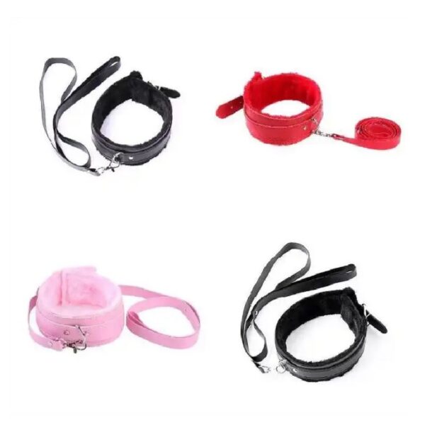 Leather Choker Neck Collar with Leash BDSM
